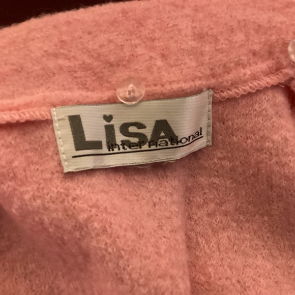 Lisa International Boiled Wool Pink Vest with Faux feather collar womens Size L - Picture 7 of 11